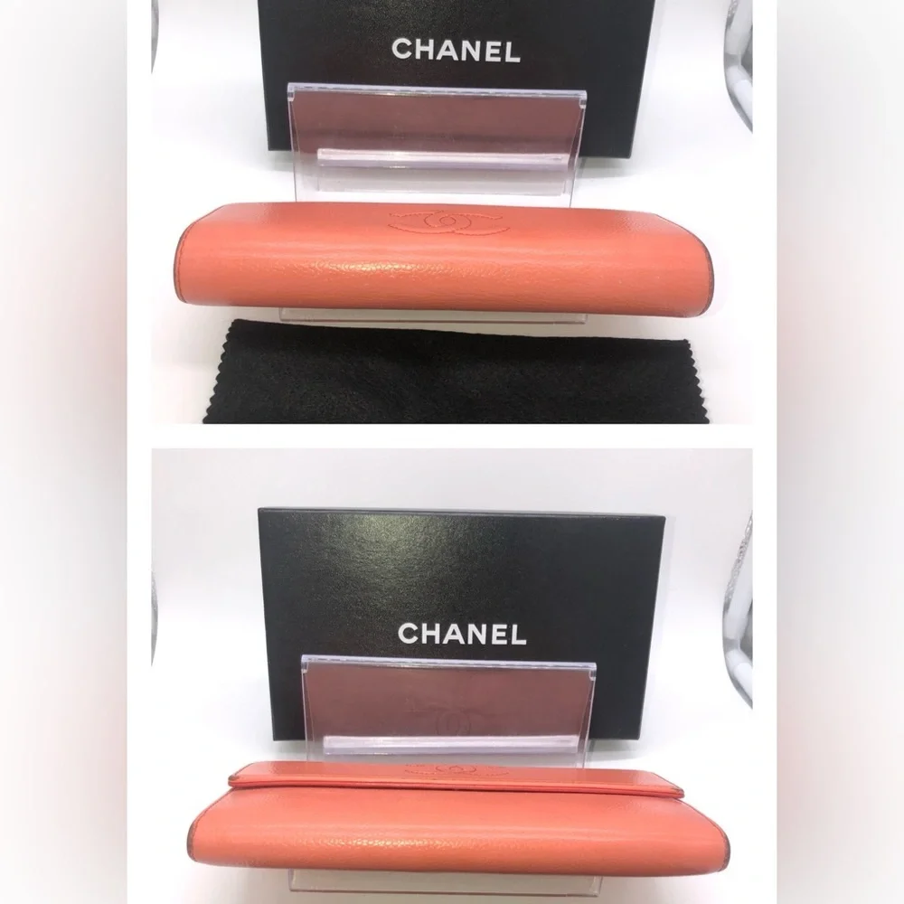 🩷CHANEL Wallet Timeless CC Embroidered Top Flap Snap Long Salmon Pink Coral COA